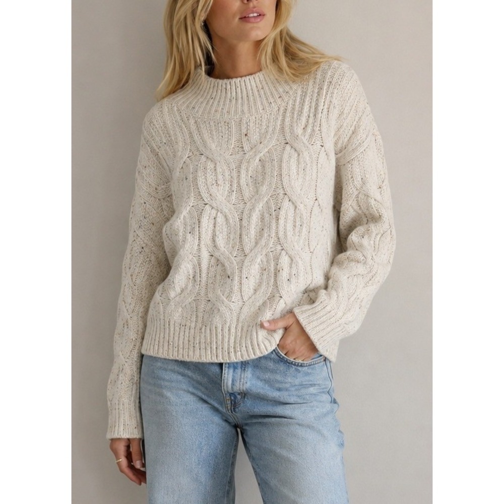 NWT ana Womens Cable Knit Funnel Neck Sweater XXL Cream Pullover Cozy Chunky